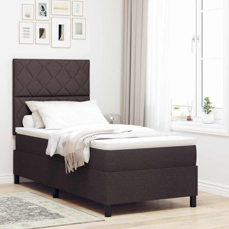 Pat cu arcuri cu headboard Maro închis 90 x 190 cm țesătură