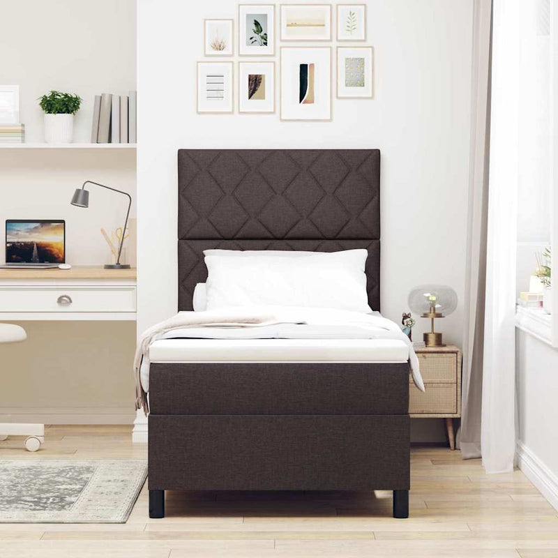 Pat cu arcuri cu headboard Maro închis 90 x 190 cm țesătură