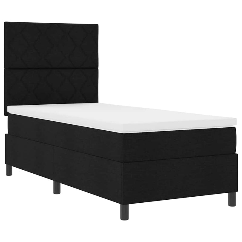Pat cu arcuri cu headboard Negru 90 x 200 cm țesătură