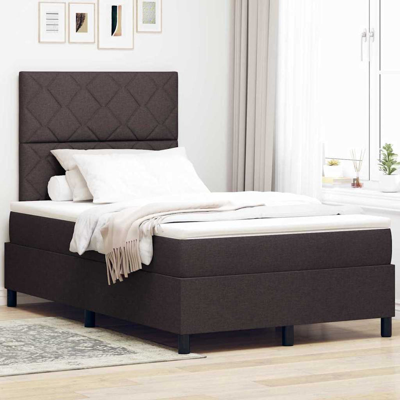 Pat cu arcuri cu headboard Maro închis 120 x 190 cm țesătură
