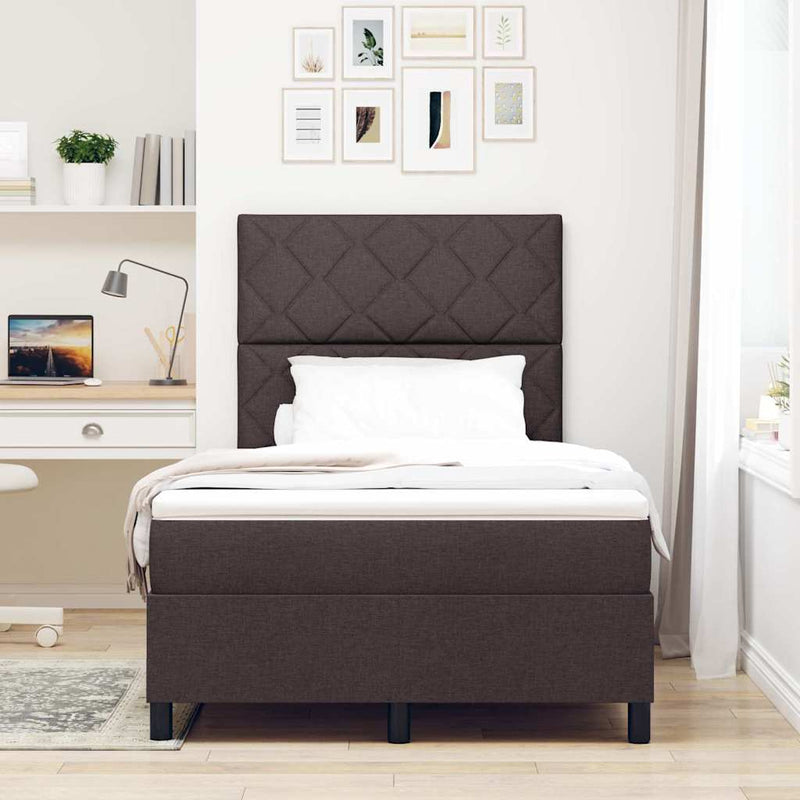 Pat cu arcuri cu headboard Maro închis 120 x 190 cm țesătură