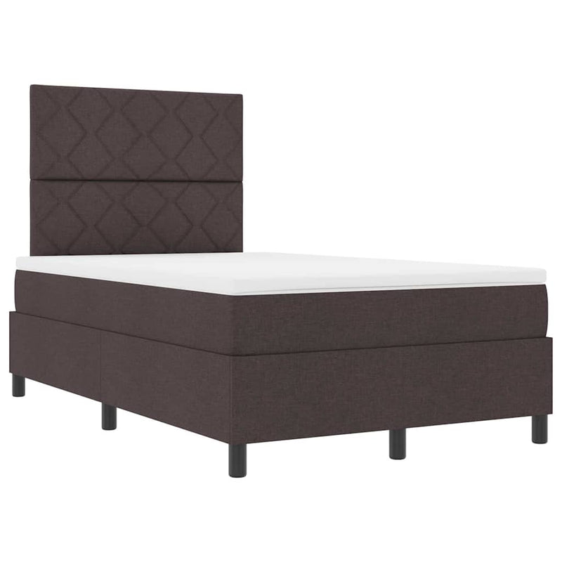 Pat cu arcuri cu headboard Maro închis 120 x 190 cm țesătură
