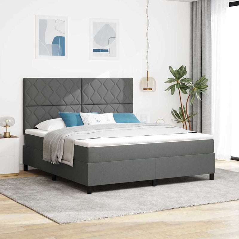 Pat cu arcuri cu headboard Gri închis 180 x 200 cm țesătură