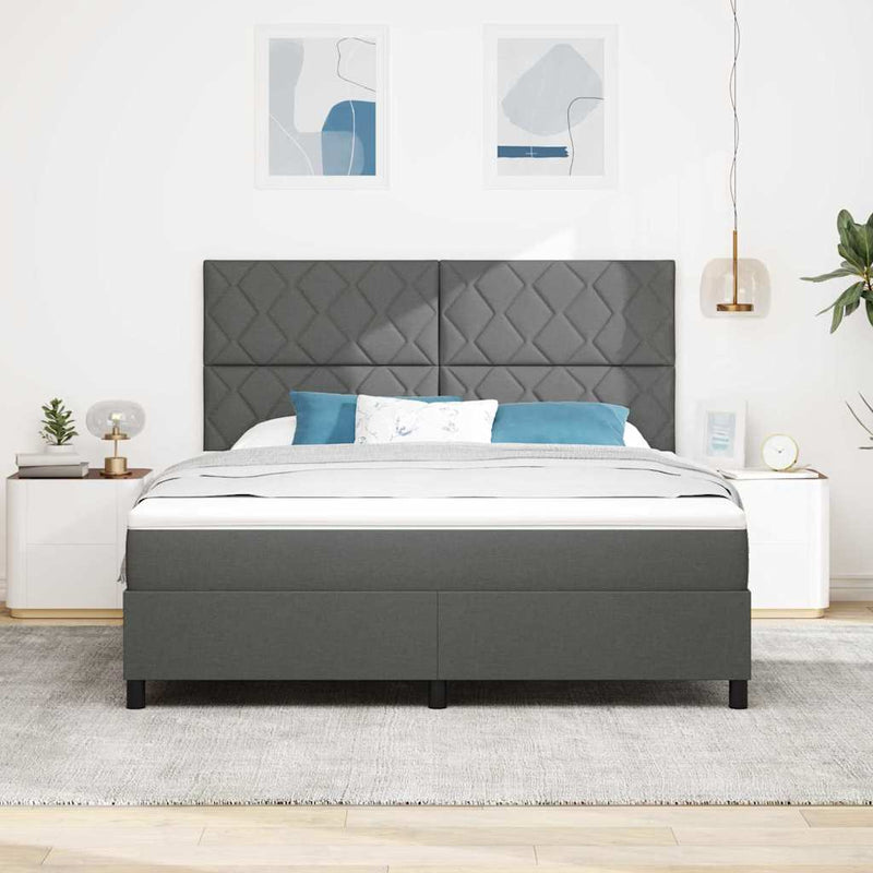 Pat cu arcuri cu headboard Gri închis 180 x 200 cm țesătură