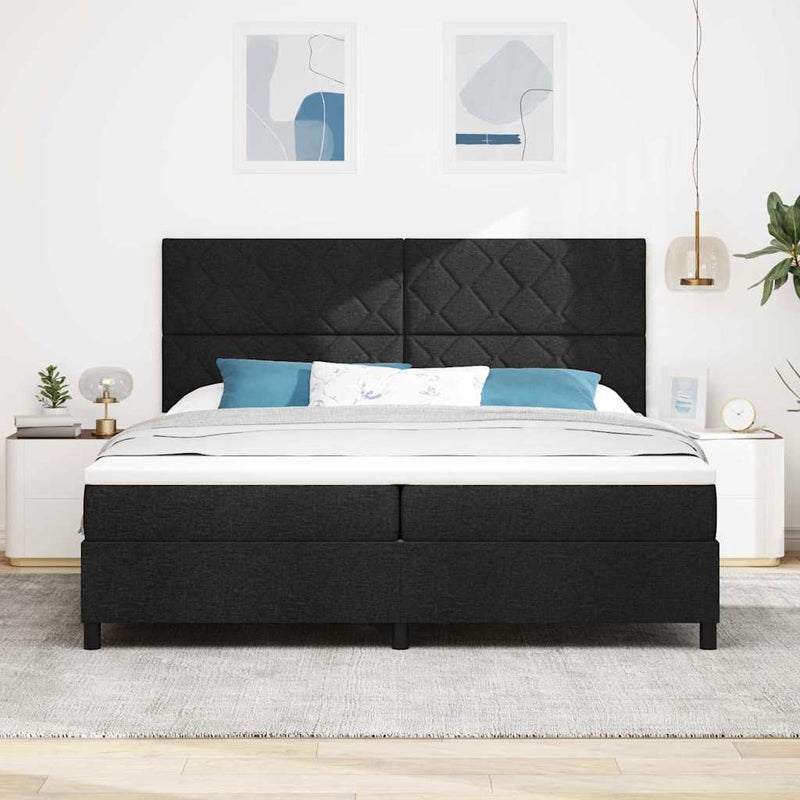 Pat cu arcuri cu headboard Negru 200 x 200 cm țesătură