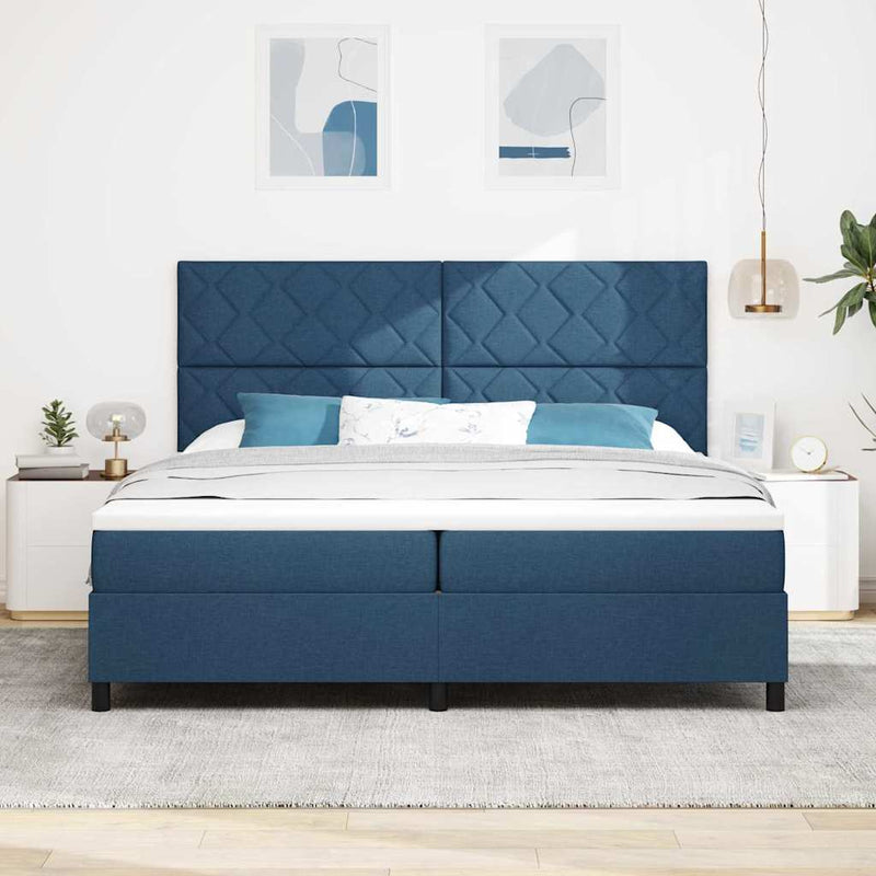 Pat cu arcuri cu headboard albastru 200 x 200 cm țesătură