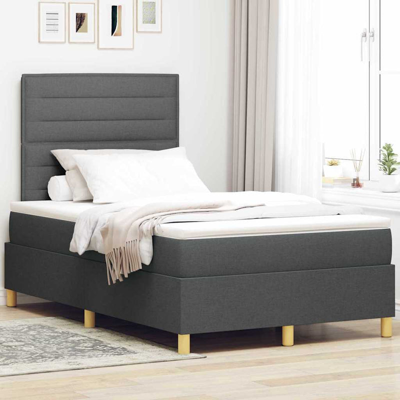 Pat cu arcuri cu headboard Gri închis 120 x 190 cm țesătură
