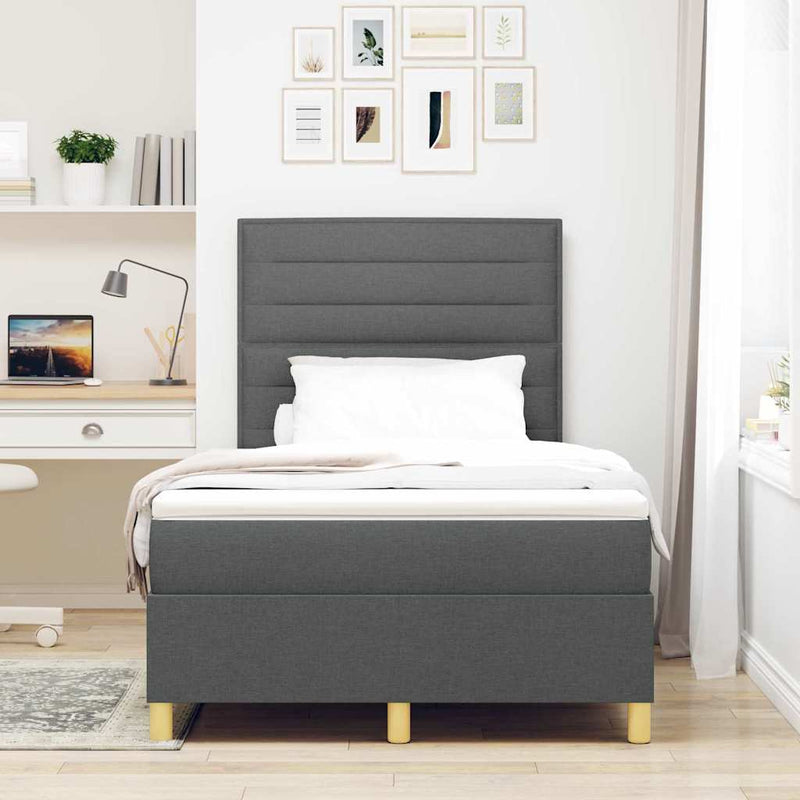 Pat cu arcuri cu headboard Gri închis 120 x 190 cm țesătură