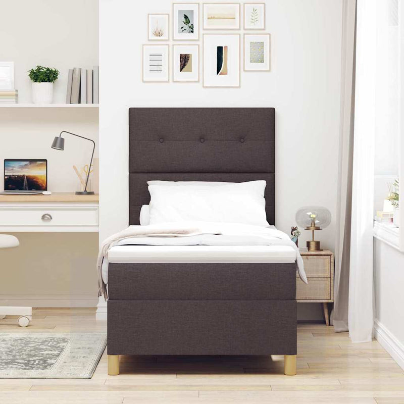 Pat cu arcuri cu headboard Maro închis 100 x 200 cm țesătură