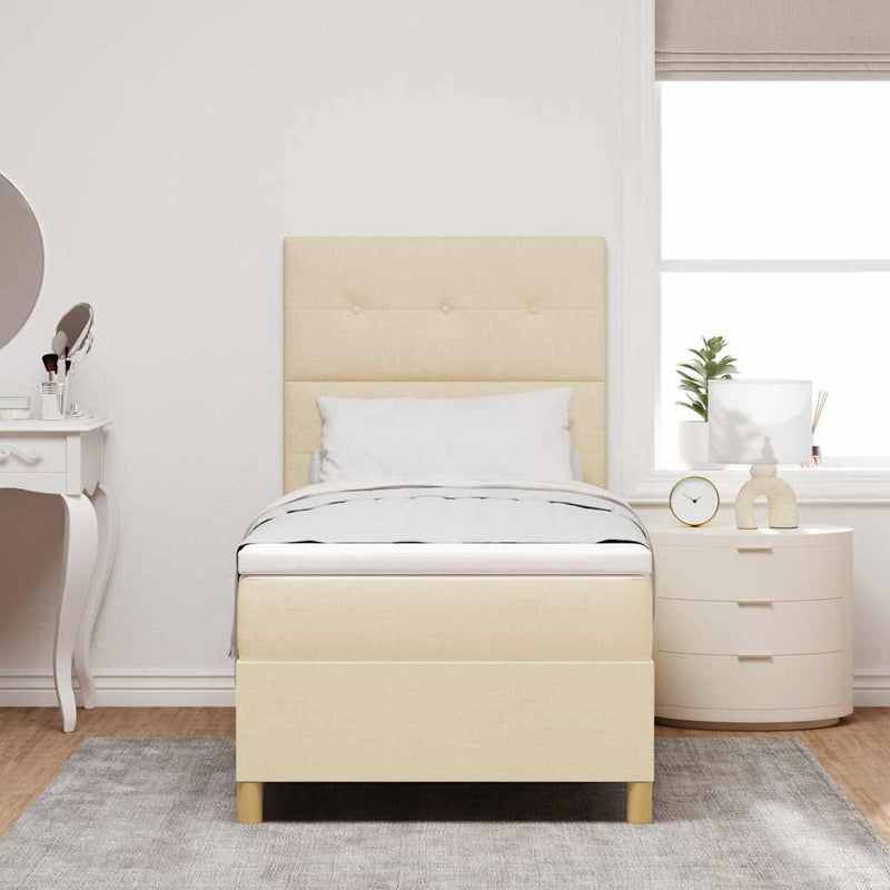 Pat cu arcuri cu headboard Crem 100 x 200 cm țesătură
