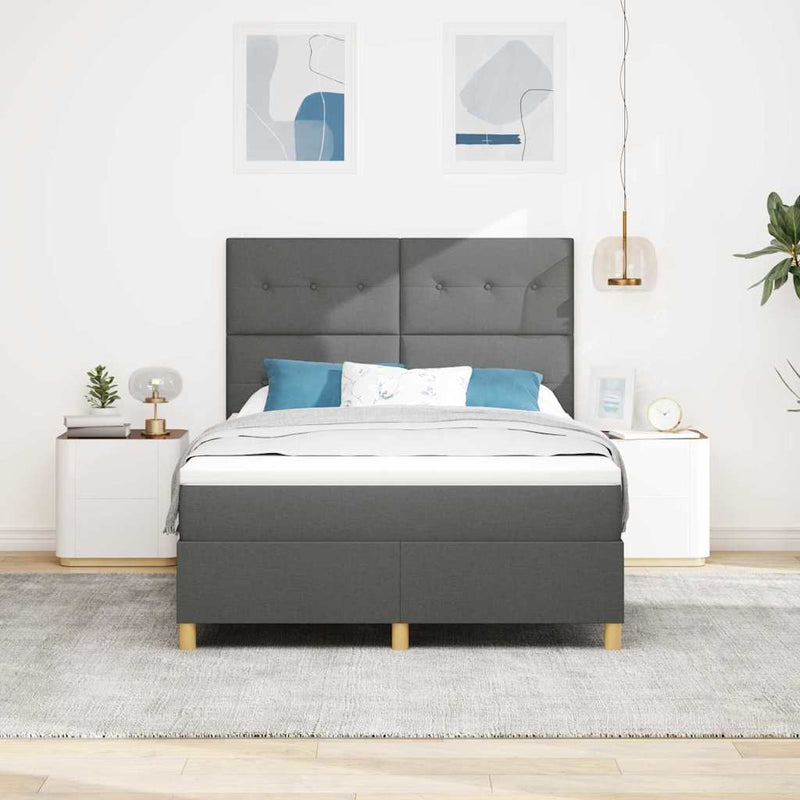 Pat cu arcuri cu headboard Gri închis 140 x 200 cm țesătură