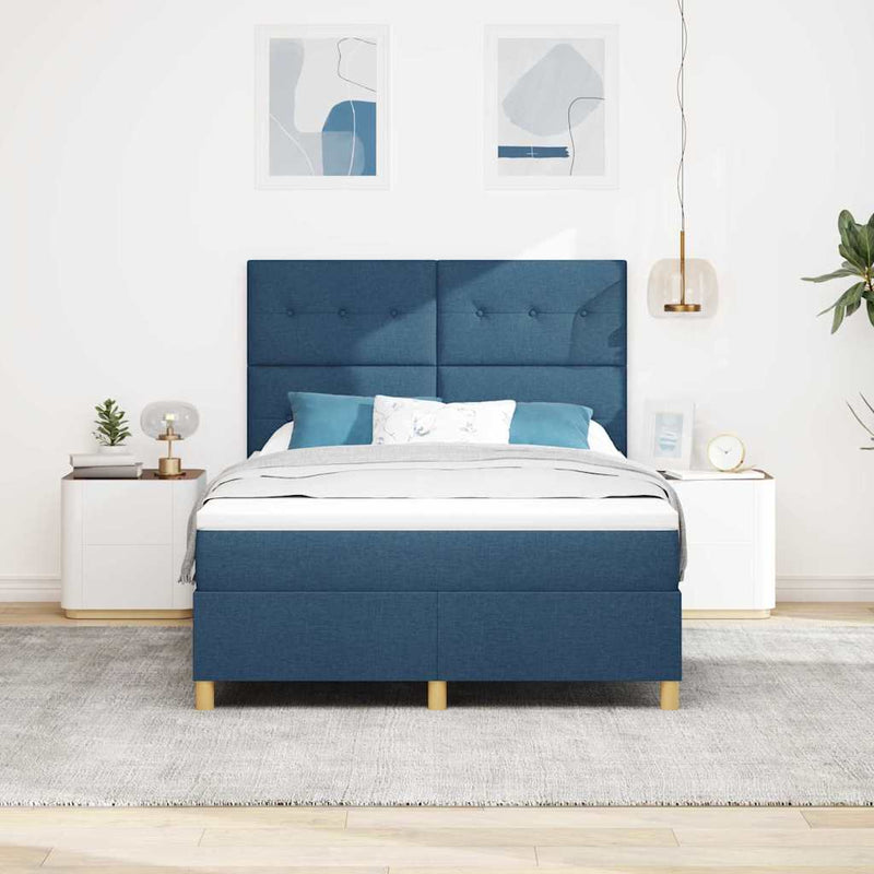 Pat cu arcuri cu headboard albastru 140 x 200 cm țesătură