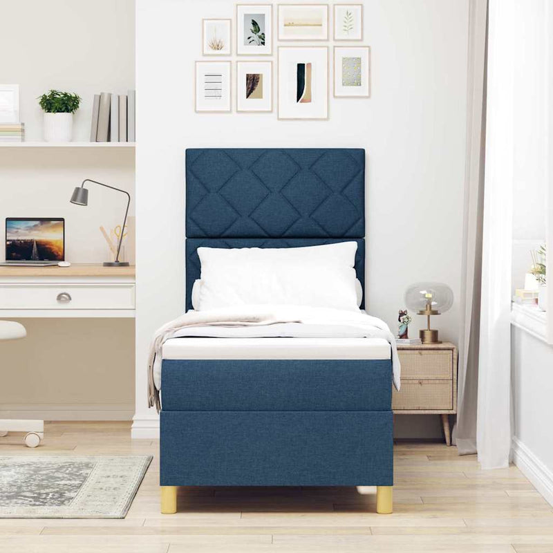 Pat cu arcuri cu headboard albastru 80 x 200 cm țesătură