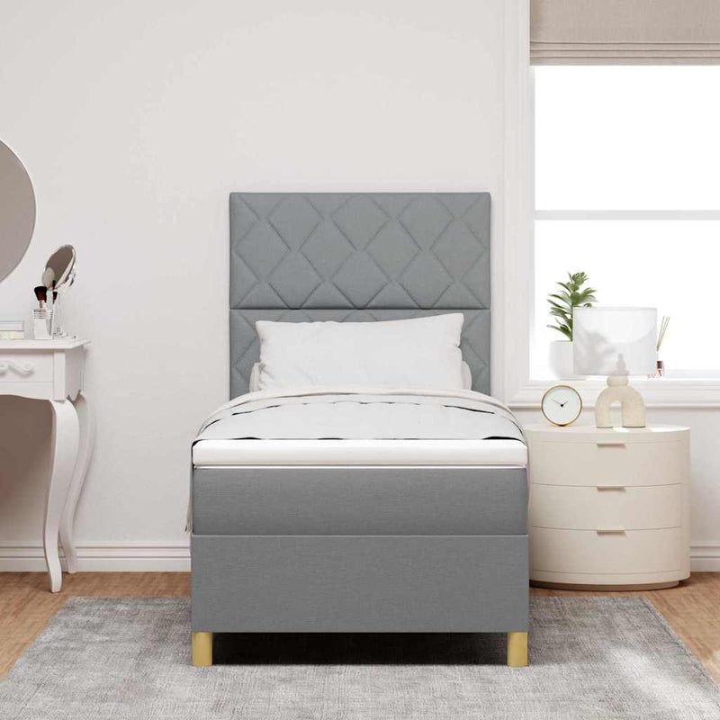 Pat cu arcuri cu headboard Gri deschis 90 x 190 cm țesătură