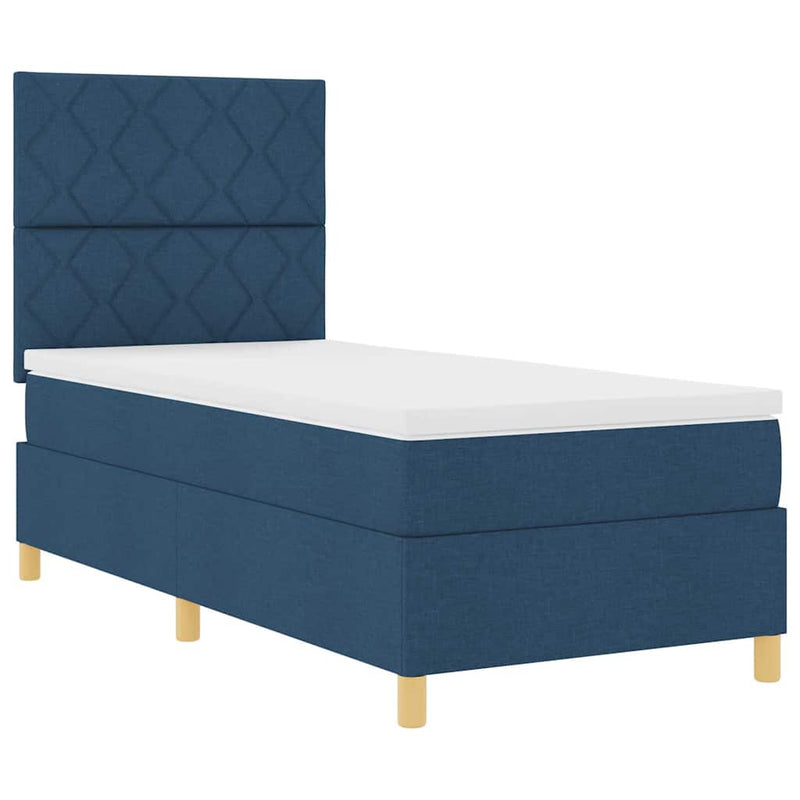 Pat cu arcuri cu headboard albastru 100 x 200 cm țesătură