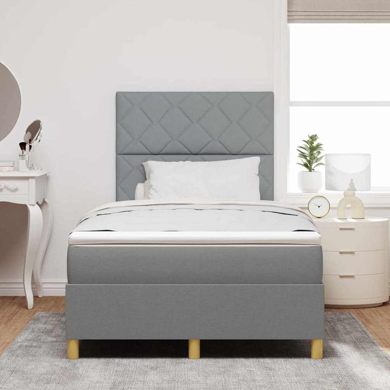 Pat cu arcuri cu headboard Gri deschis 120 x 190 cm țesătură