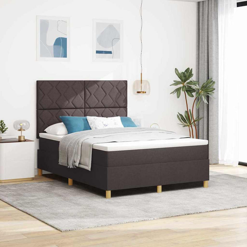 Pat cu arcuri cu headboard Maro închis 160 x 200 cm țesătură