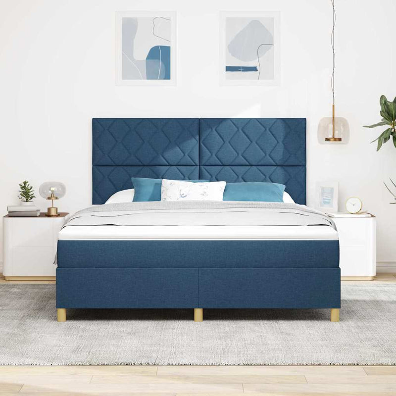 Pat cu arcuri cu headboard albastru 180 x 200 cm țesătură