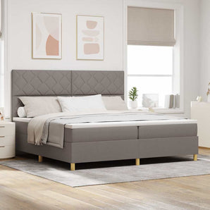 Pat cu arcuri cu headboard Gri taupe 200 x 200 cm țesătură