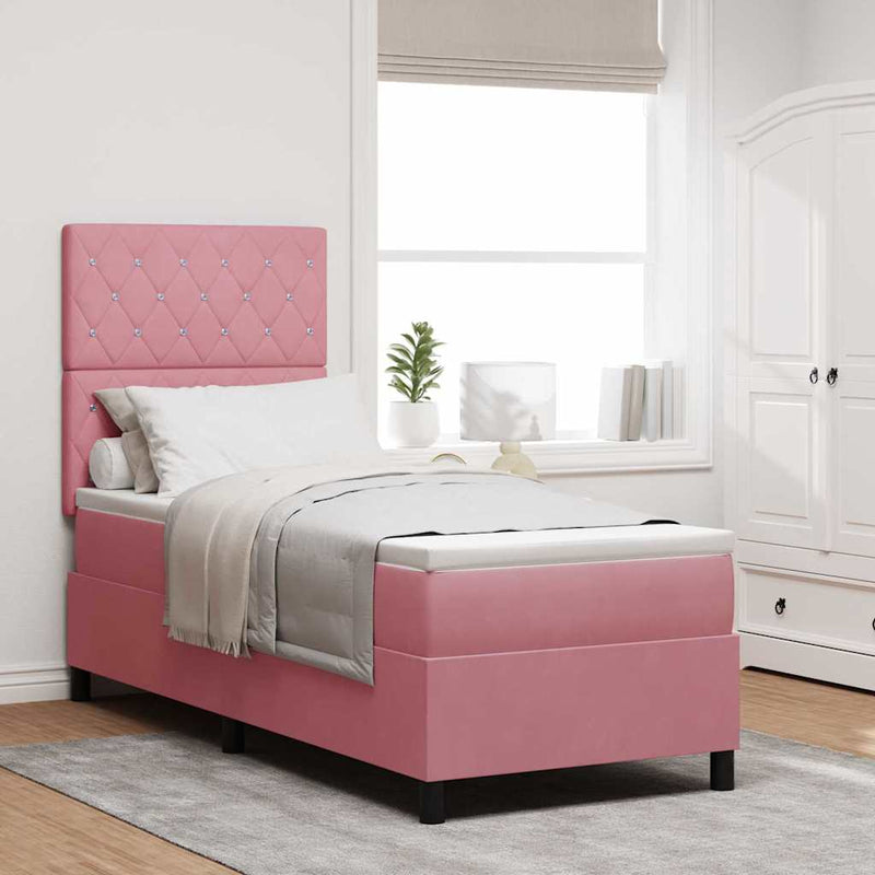 Pat cu arcuri cu saltea cu headboard Roz 80 x 200 cm Catifea