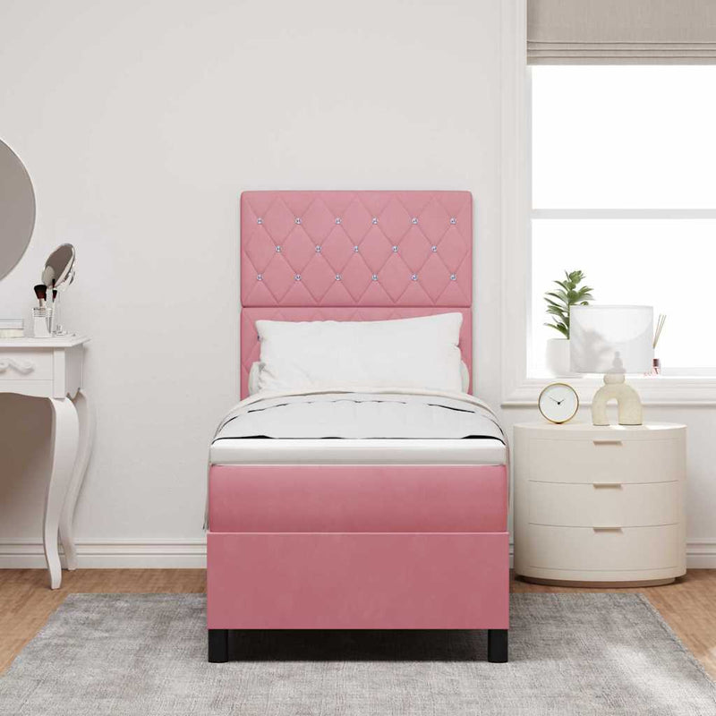 Pat cu arcuri cu saltea cu headboard Roz 80 x 200 cm Catifea