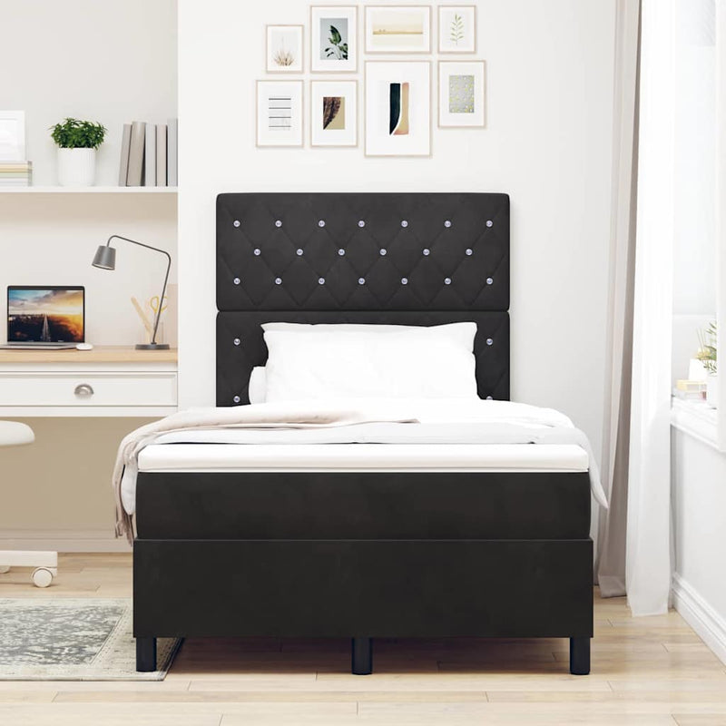 Pat cu arcuri cu saltea cu headboard Negru 120 x 190 cm Catifea