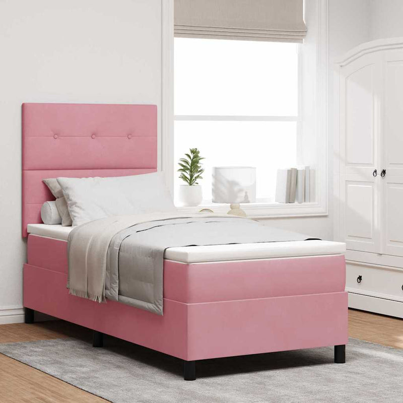Pat cu arcuri cu headboard Roz 90 x 200 cm Catifea