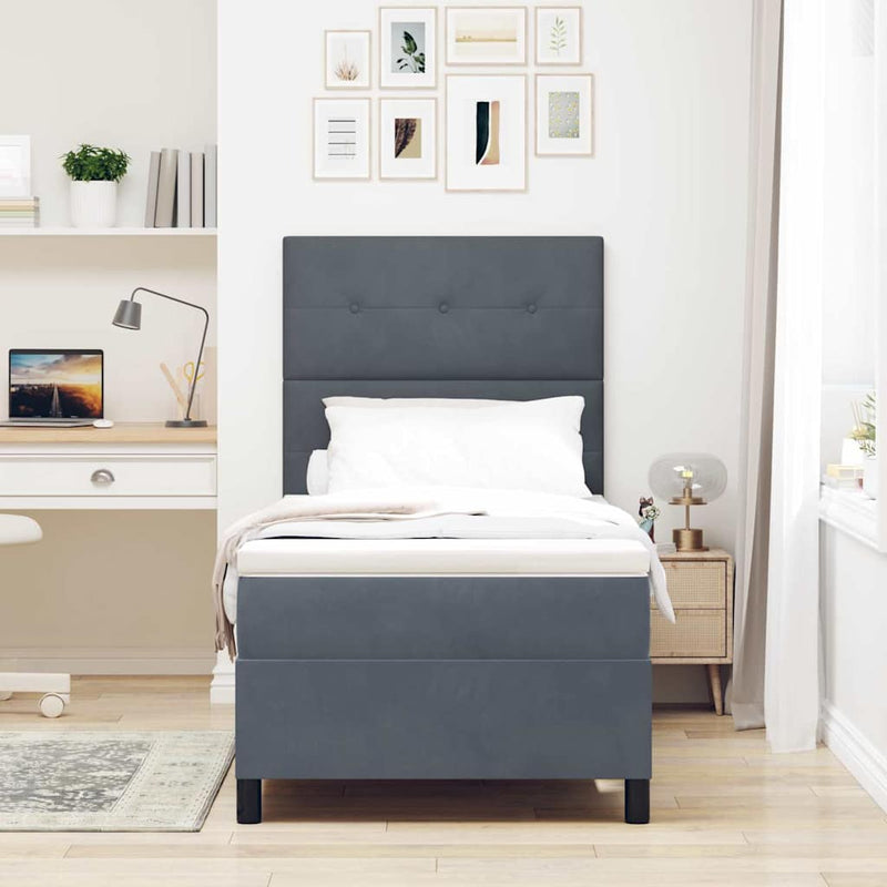 Pat cu arcuri cu headboard Gri închis 100 x 200 cm Catifea