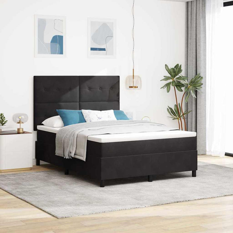 Pat cu arcuri cu headboard Negru 140 x 190 cm Catifea