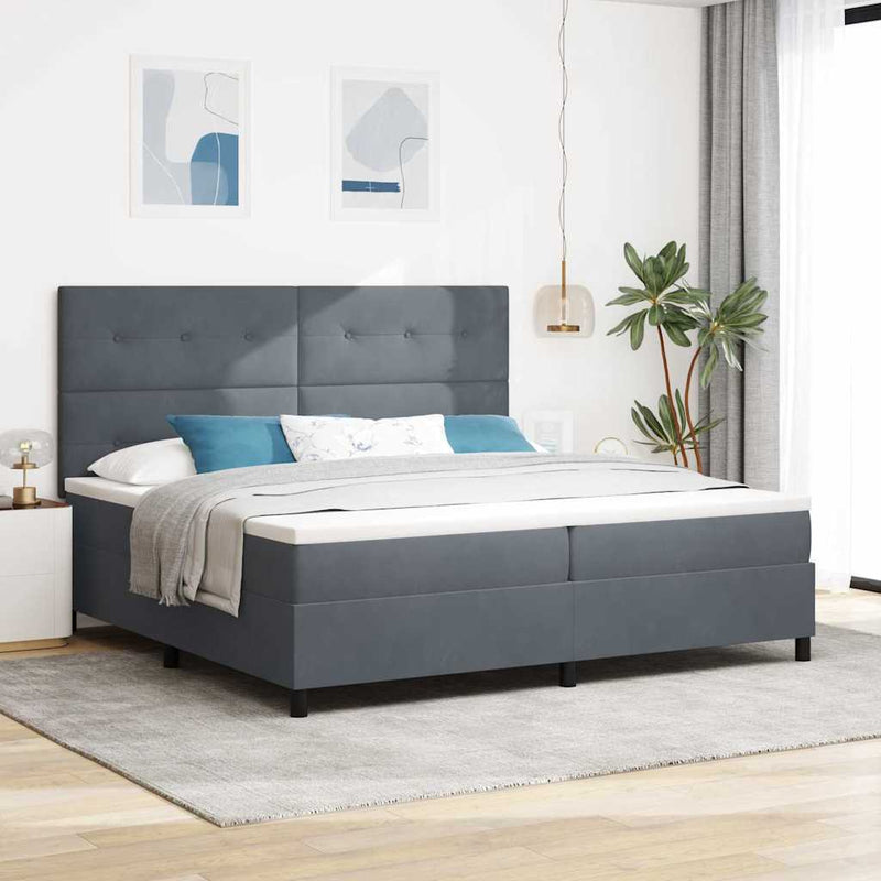 Pat cu arcuri cu headboard Gri închis 200 x 200 cm Catifea