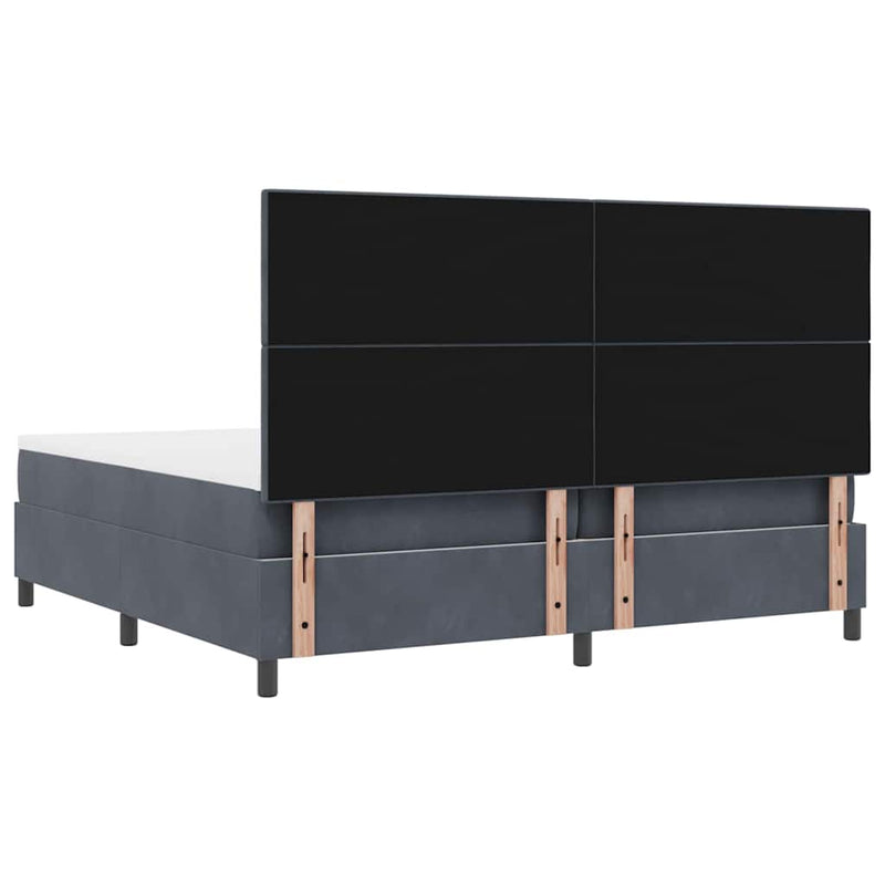Pat cu arcuri cu headboard Gri închis 200 x 200 cm Catifea
