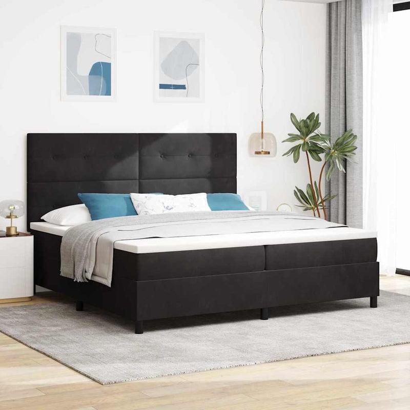 Pat cu arcuri cu headboard Negru 200 x 200 cm Catifea