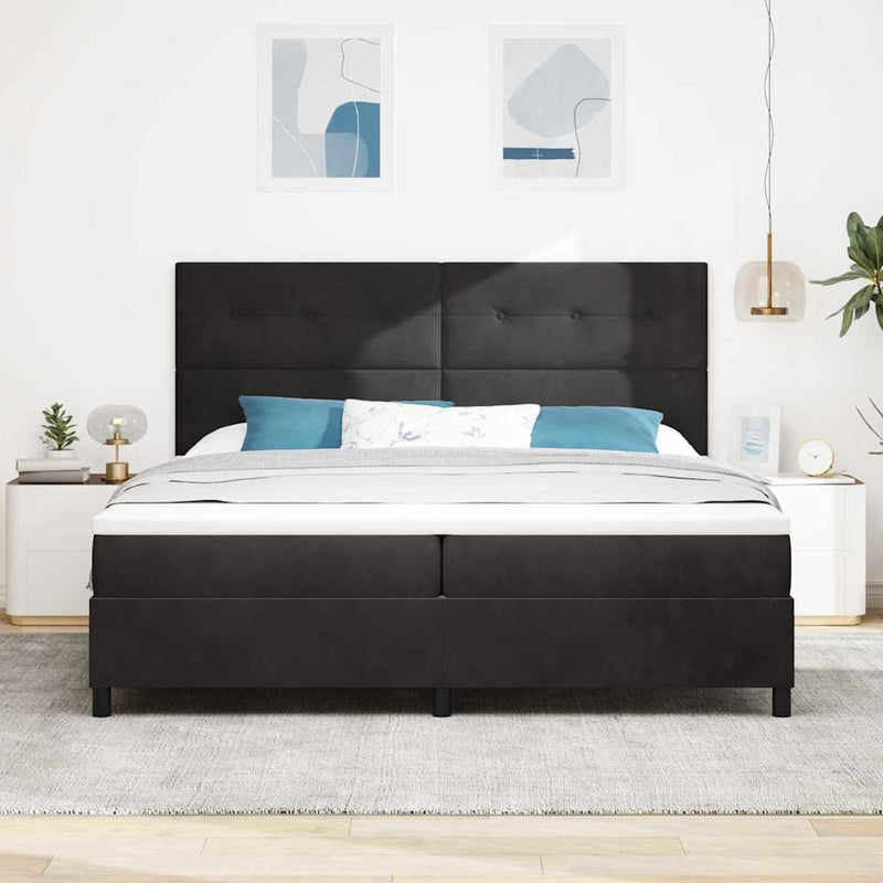 Pat cu arcuri cu headboard Negru 200 x 200 cm Catifea