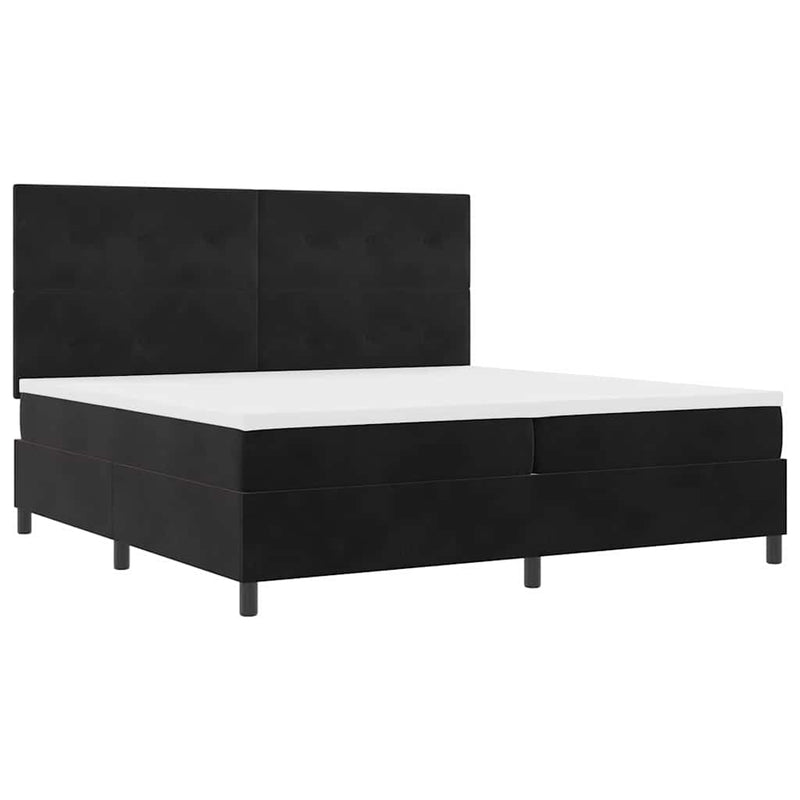 Pat cu arcuri cu headboard Negru 200 x 200 cm Catifea