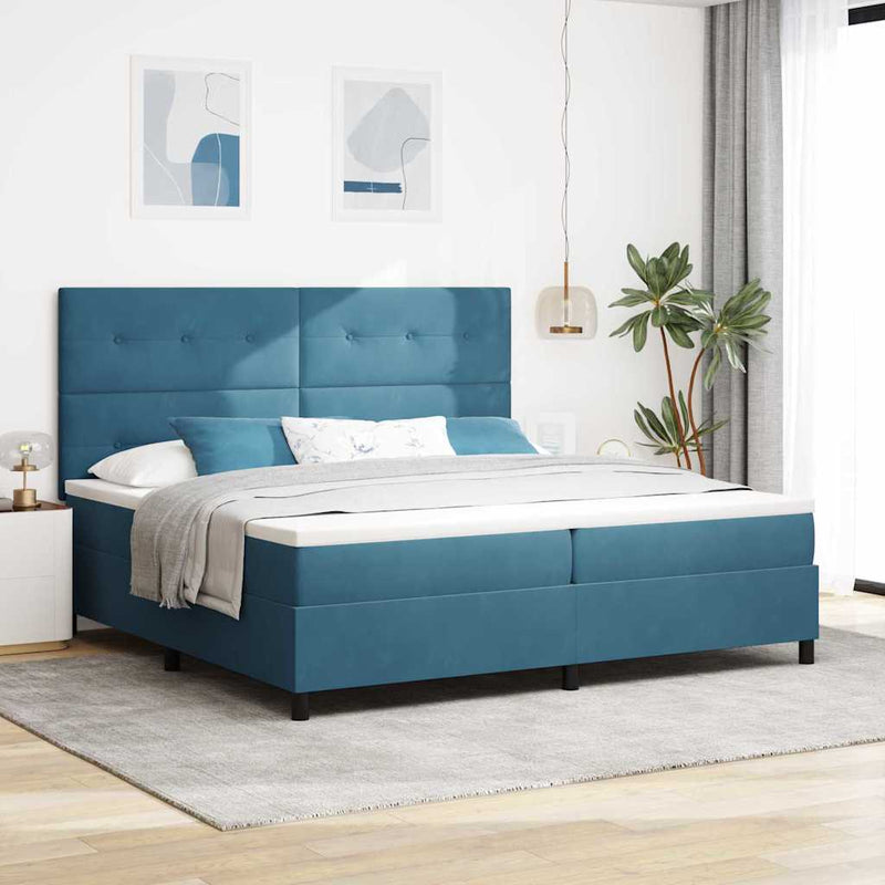 Pat cu arcuri cu headboard Albastru închis 200 x 200 cm Catifea