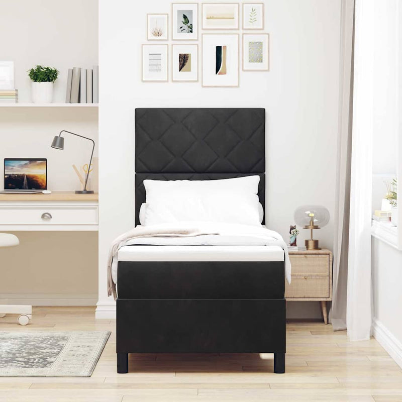 Pat cu arcuri cu headboard Negru 80 x 200 cm Catifea