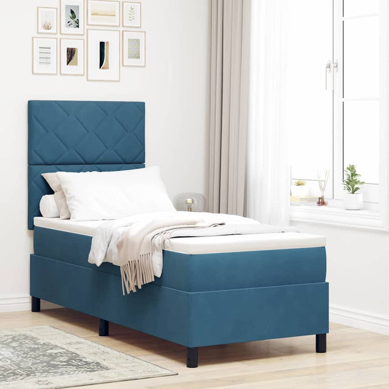 Pat cu arcuri cu headboard Albastru închis 80 x 200 cm Catifea