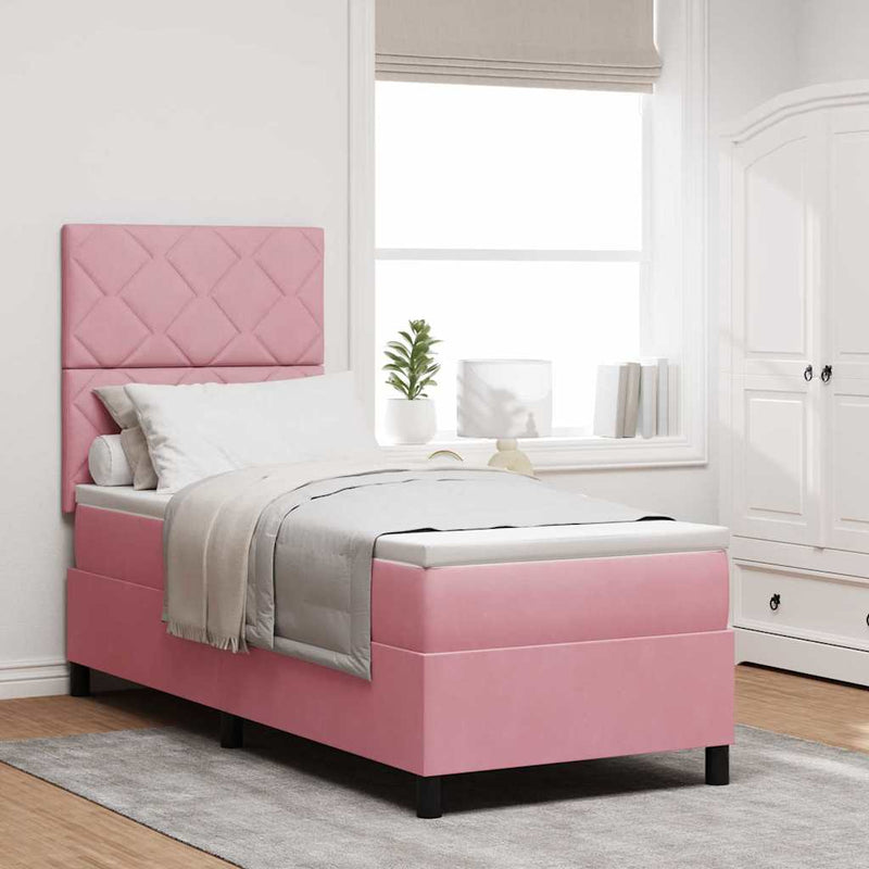 Pat cu arcuri cu headboard Roz 80 x 200 cm Catifea