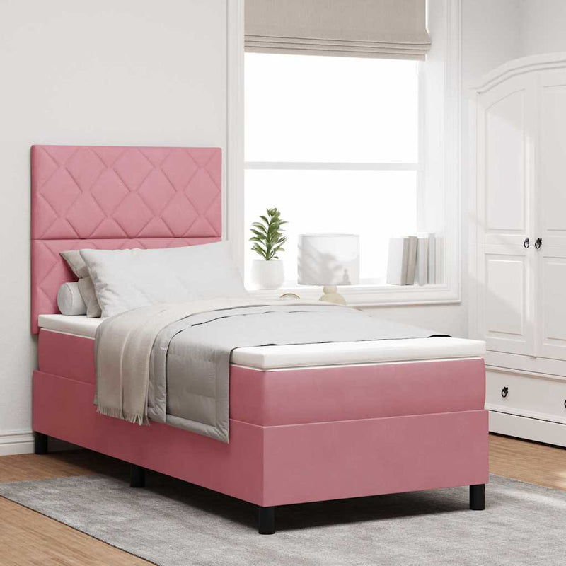 Pat cu arcuri cu headboard Roz 90 x 200 cm Catifea
