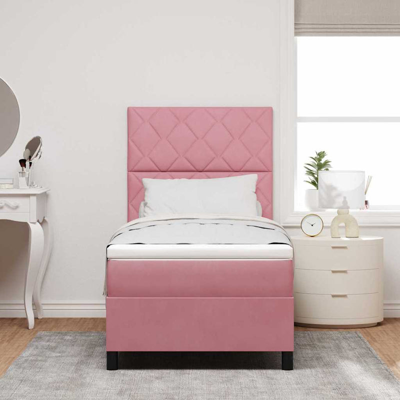 Pat cu arcuri cu headboard Roz 90 x 200 cm Catifea