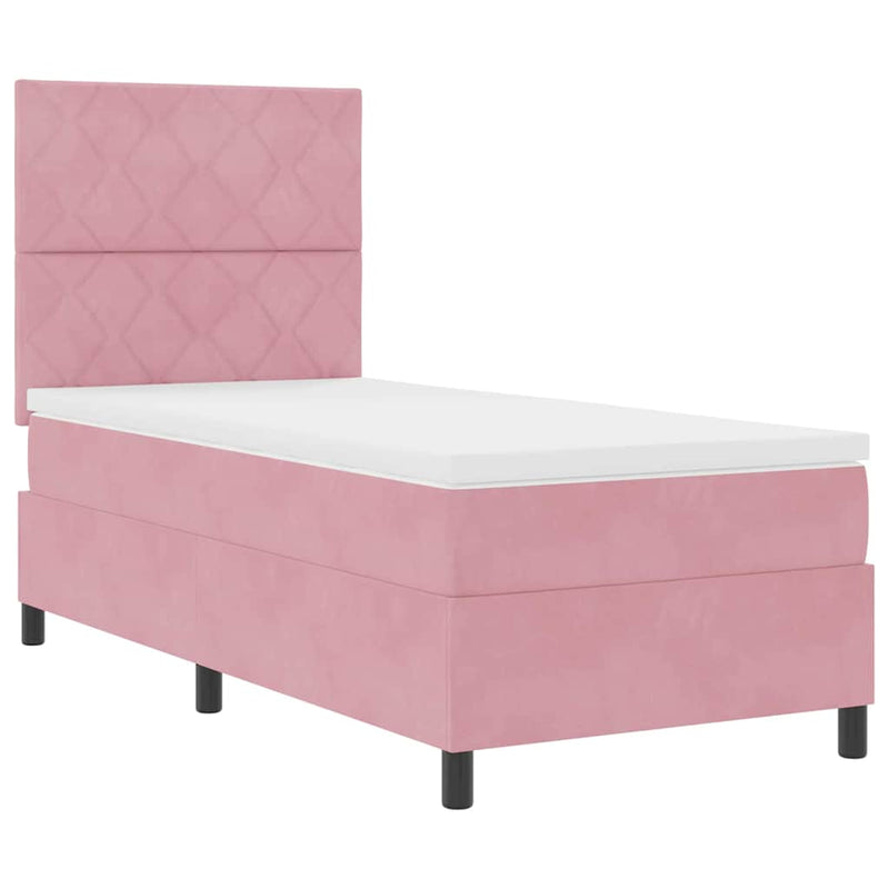 Pat cu arcuri cu headboard Roz 90 x 200 cm Catifea
