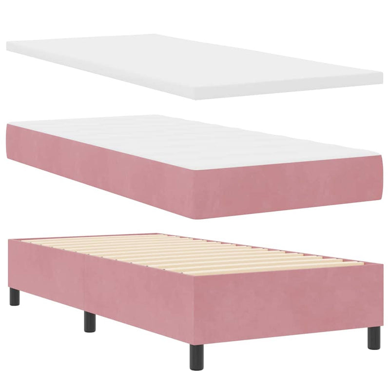 Pat cu arcuri cu headboard Roz 90 x 200 cm Catifea