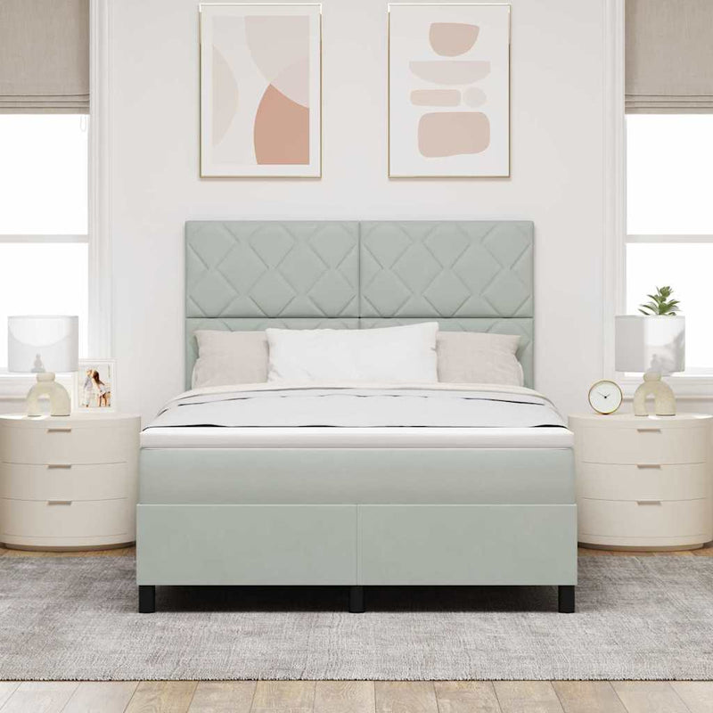 Pat cu arcuri cu headboard Gri deschis 140 x 190 cm Catifea