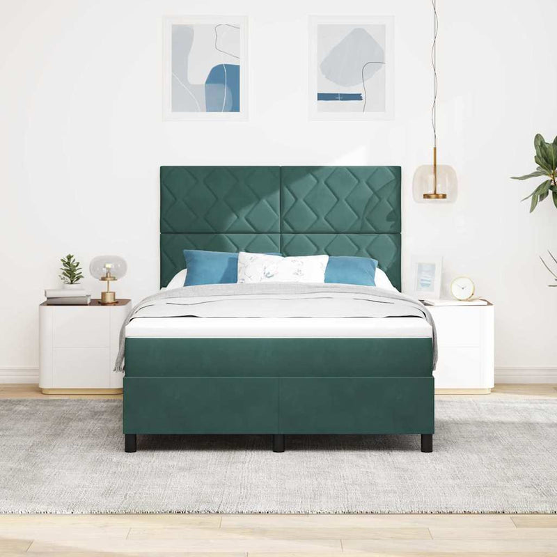Pat cu arcuri cu headboard Verde închis 140 x 200 cm Catifea
