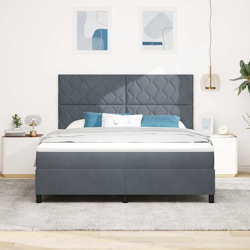 Pat cu arcuri cu headboard Gri închis 180 x 200 cm Catifea