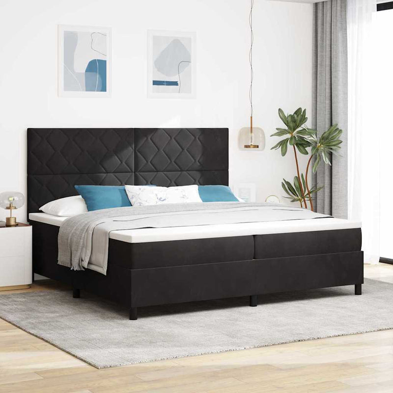 Pat cu arcuri cu headboard Negru 200 x 200 cm Catifea