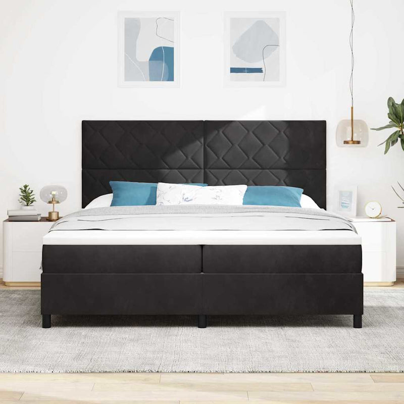 Pat cu arcuri cu headboard Negru 200 x 200 cm Catifea