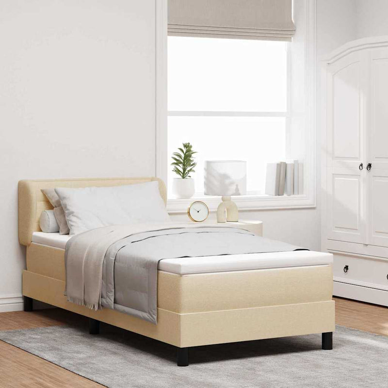 Pat cu arcuri cu headboard Crem 100 x 200 cm țesătură