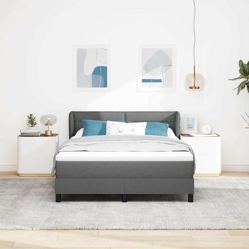 Pat cu arcuri cu headboard Gri închis 160 x 200 cm țesătură