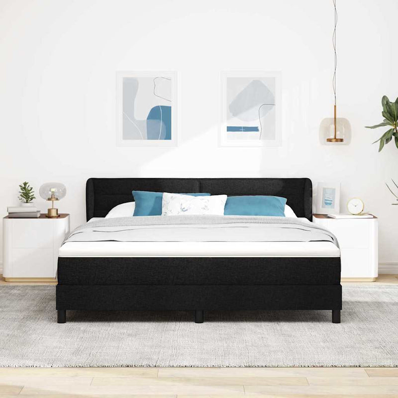 Pat cu arcuri cu headboard Negru 180 x 200 cm țesătură